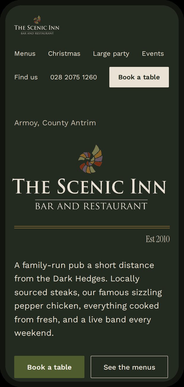 The Scenic Inn website on a phone